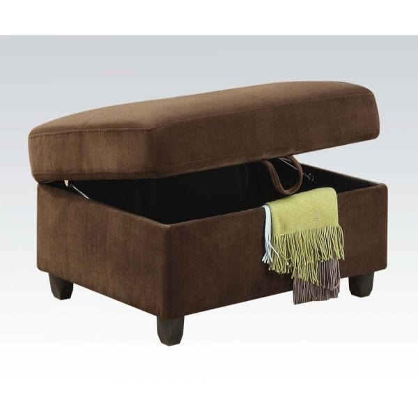 ACME Belville Chocolate Velvet Ottoman w/Storage 52703