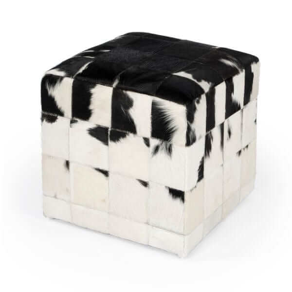 Butler Specialty Victorian Hair on Hide Black and White Ottoman 5535373