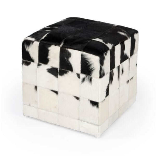 Butler Specialty Victorian Hair on Hide Black and White Ottoman 5535373