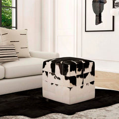 Butler Specialty Victorian Hair on Hide Black and White Ottoman 5535373