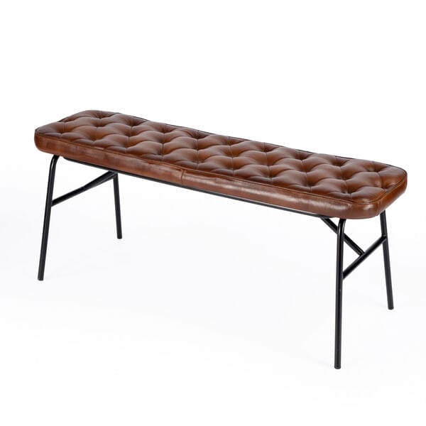 Butler Specialty Austin Brown Leather Button Tufted Bench 5621344