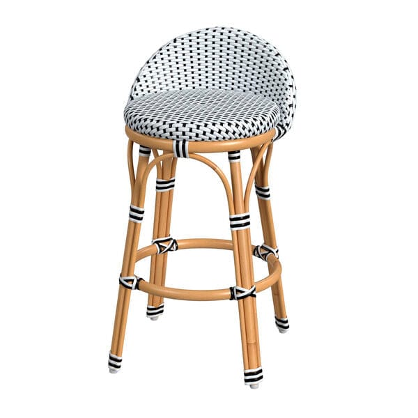 Butler Specialty Black & White Tobias Outdoor Rattan and Metal Low Back stool 5649434