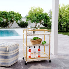 Butler Specialty Tobias Beige, White Outdoor Rattan Metal 3-Tier Bar Cart 5651433