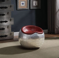 ACME Brancaster Antique Red Top Grain Leather & Aluminum Ottoman 59838