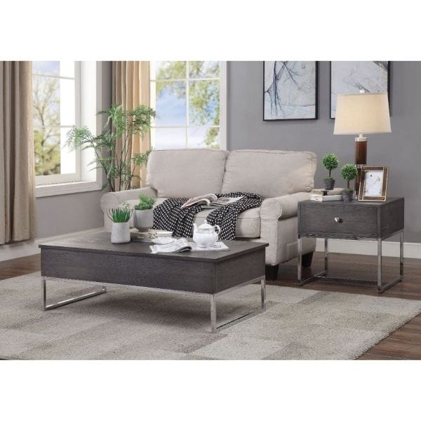 ACME Iban Gray Oak & Chrome Coffee Table w/Lift Top 81170