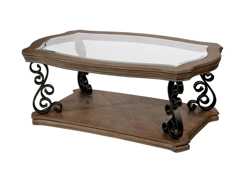 Furniture of America Decall Traditional Glass Top Coffee Table IDF-4184C