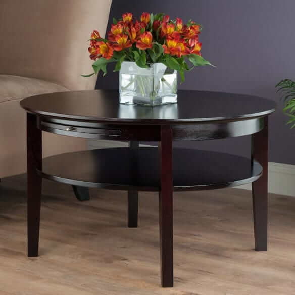 Winsome Wood Amelia Round Coffee Table with Pull out Tray 92232