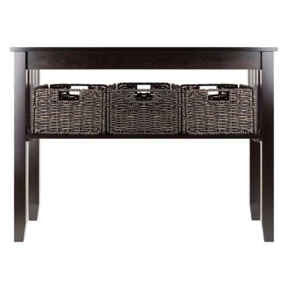 Winsome Wood Morris Console Table w/3 Foldable Corn Husk Baskets 92452