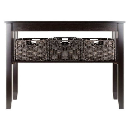 Winsome Wood Morris Console Table w/3 Foldable Corn Husk Baskets 92452