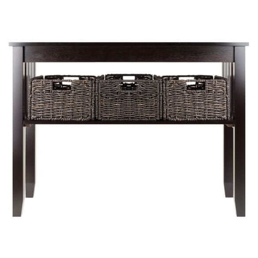 Winsome Wood Morris Console Table w/3 Foldable Corn Husk Baskets 92452