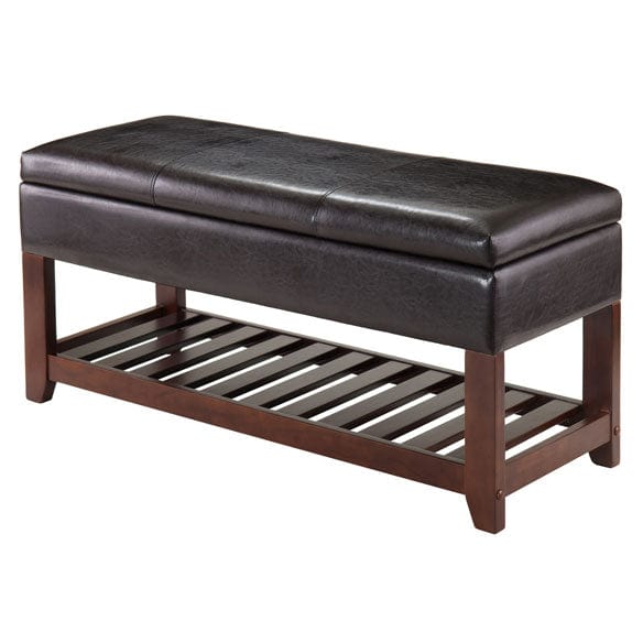 Winsome Wood Monza Espresso Leather Storage Chest Bench 94143