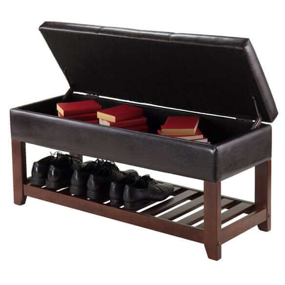 Winsome Wood Monza Espresso Leather Storage Chest Bench 94143
