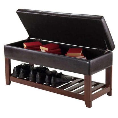 Winsome Wood Monza Espresso Leather Storage Chest Bench 94143