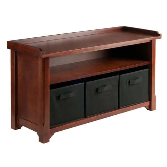 Winsome Wood Verona 4-Pc Storage Bench w/3 Foldable Fabric Baskets 94201