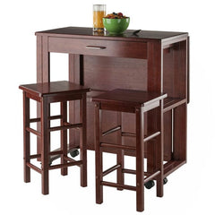 Winsome Wood Fremont 3-Pc Walnut Space Saver with Tuck-Away Stools 94331