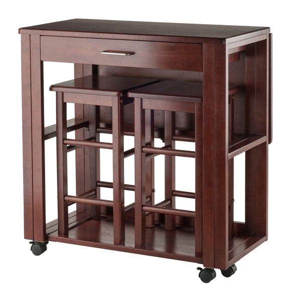 Winsome Wood Fremont 3-Pc Walnut Space Saver with Tuck-Away Stools 94331