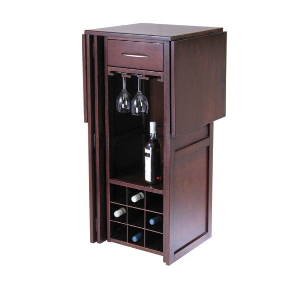 Winsome Wood Newport Expandable Entertainment Walnut Wine Bar 94350