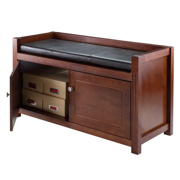 Winsome Wood Charleston Walnut 2-Pc Storage Bench with Seat Cushion 94392