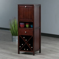 Winsome Wood Brooke Jelly 4-Section Cupboard Walnut Wine Storage 94443