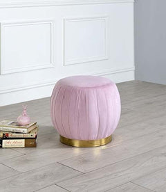 ACME Zinnia Pink Carnation Velvet & Gold Ottoman 96448