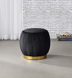 ACME Zinnia Black Velvet & Gold Ottoman 96449