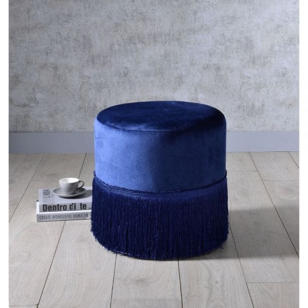 ACME Clivia Midnight Blue Velvet Ottoman 96466