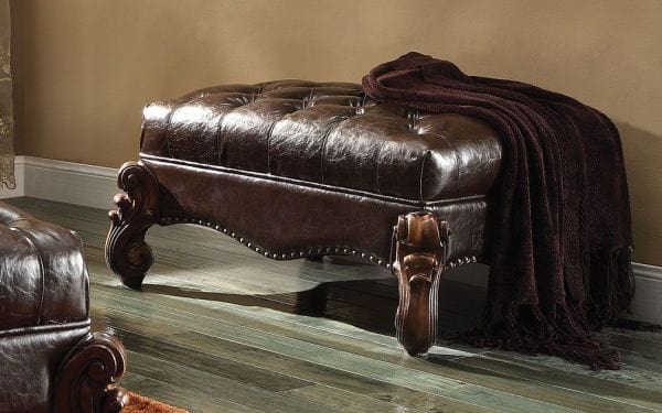 ACME Versailles 2-Tone Dark Brown PU & Cherry Oak Ottoman 96538