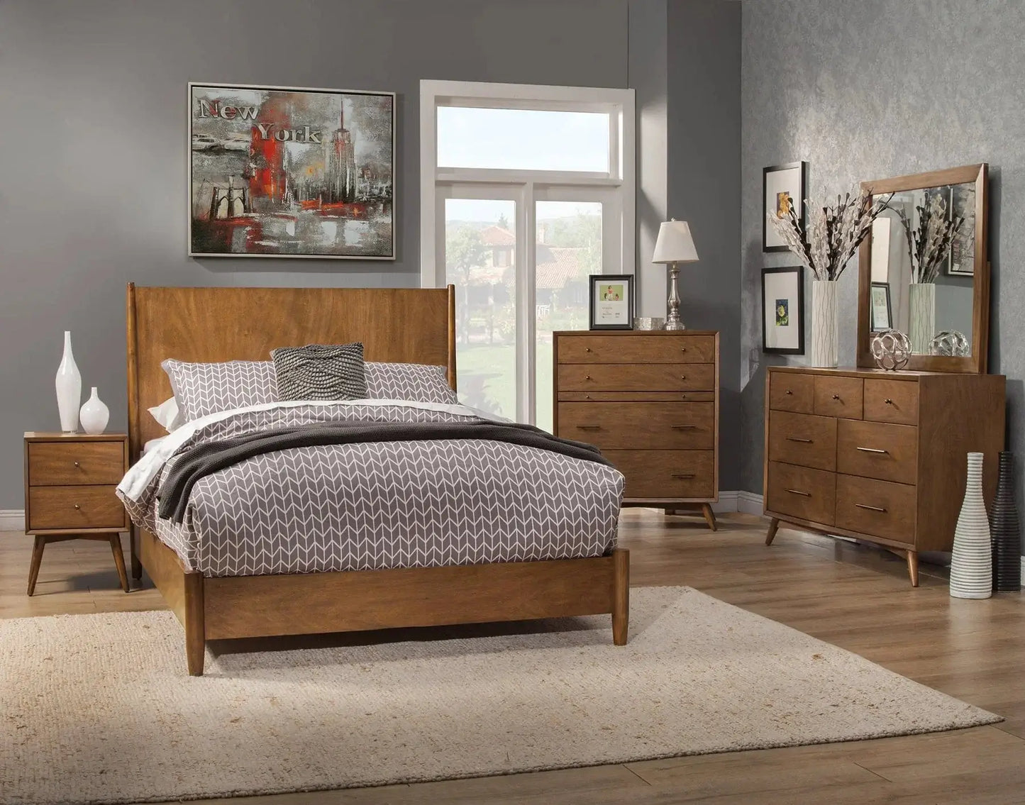 Alpine Furniture Acorn Flynn Mid Century Modern 7 Drawer Dresser 966-03
