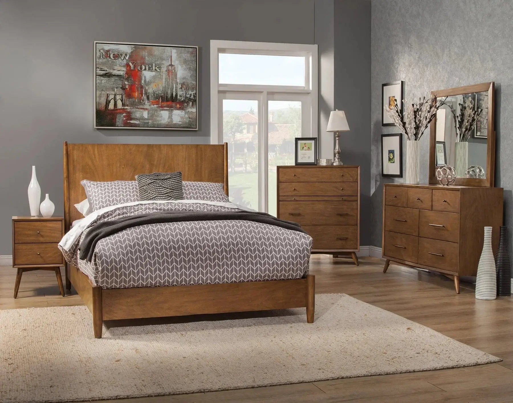 flynn mid century modern dresser Alpine Furniture Flynn Acorn 7 Drawer Dresser