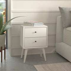 Alpine Furniture White Flynn Mid Century 2 Drawer Nightstand 966-W-02