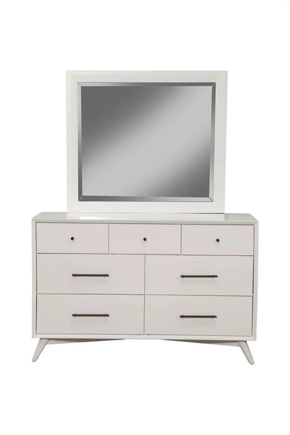 Alpine Furniture White Flynn Mid Century Modern 7 Drawer Dresser 966-W-03