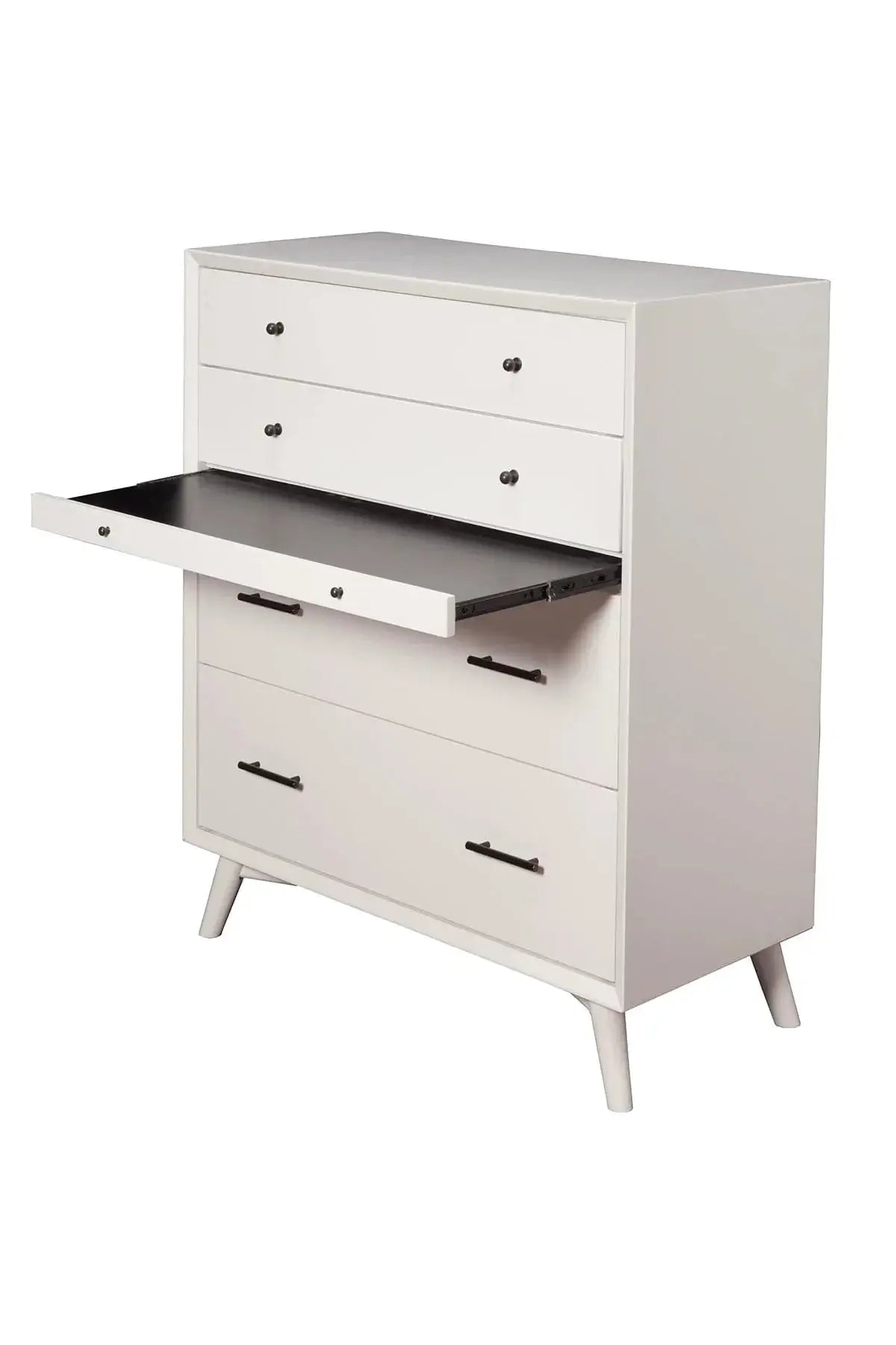 Alpine Furniture White Flynn 4 Drawer Multifunction Chest w/ PO Tray 966-W-05