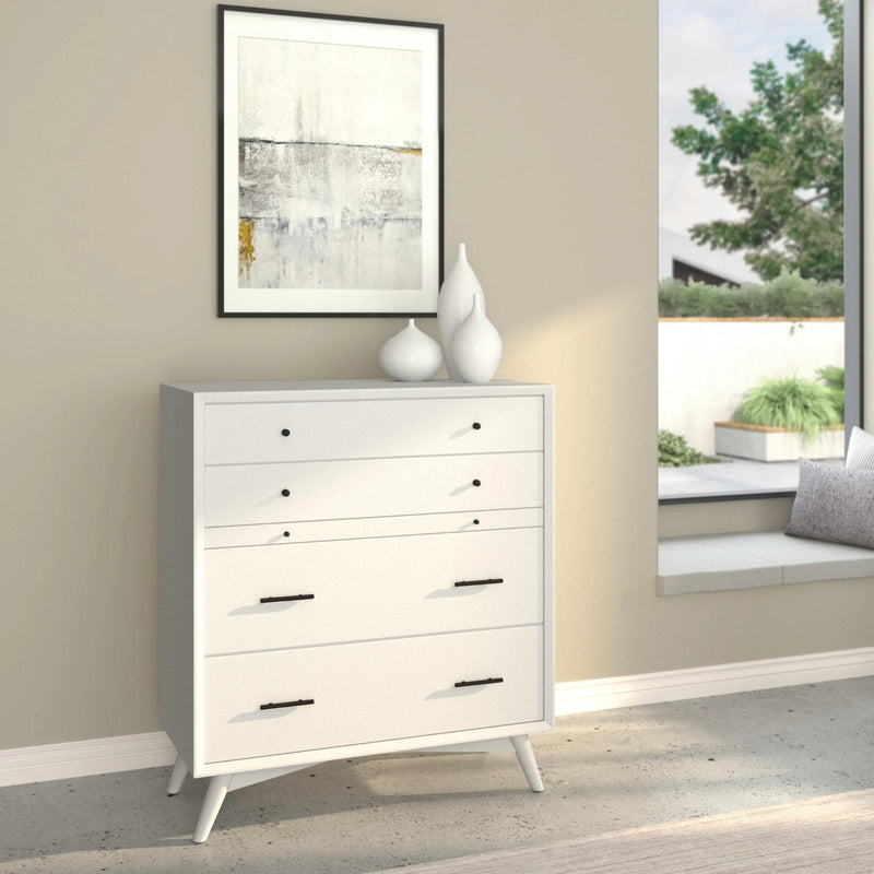 Alpine Furniture White Flynn 4 Drawer Multifunction Chest w/ PO Tray 966-W-05