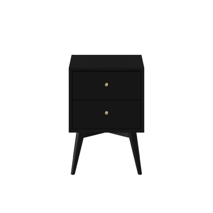 Alpine Furniture Black Flynn Mid Century Modern 2 Drawer Nightstand 966BLK-02