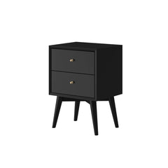 Alpine Furniture Black Flynn Mid Century Modern 2 Drawer Nightstand 966BLK-02