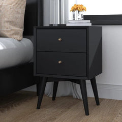 Alpine Furniture Black Flynn Mid Century Modern 2 Drawer Nightstand 966BLK-02