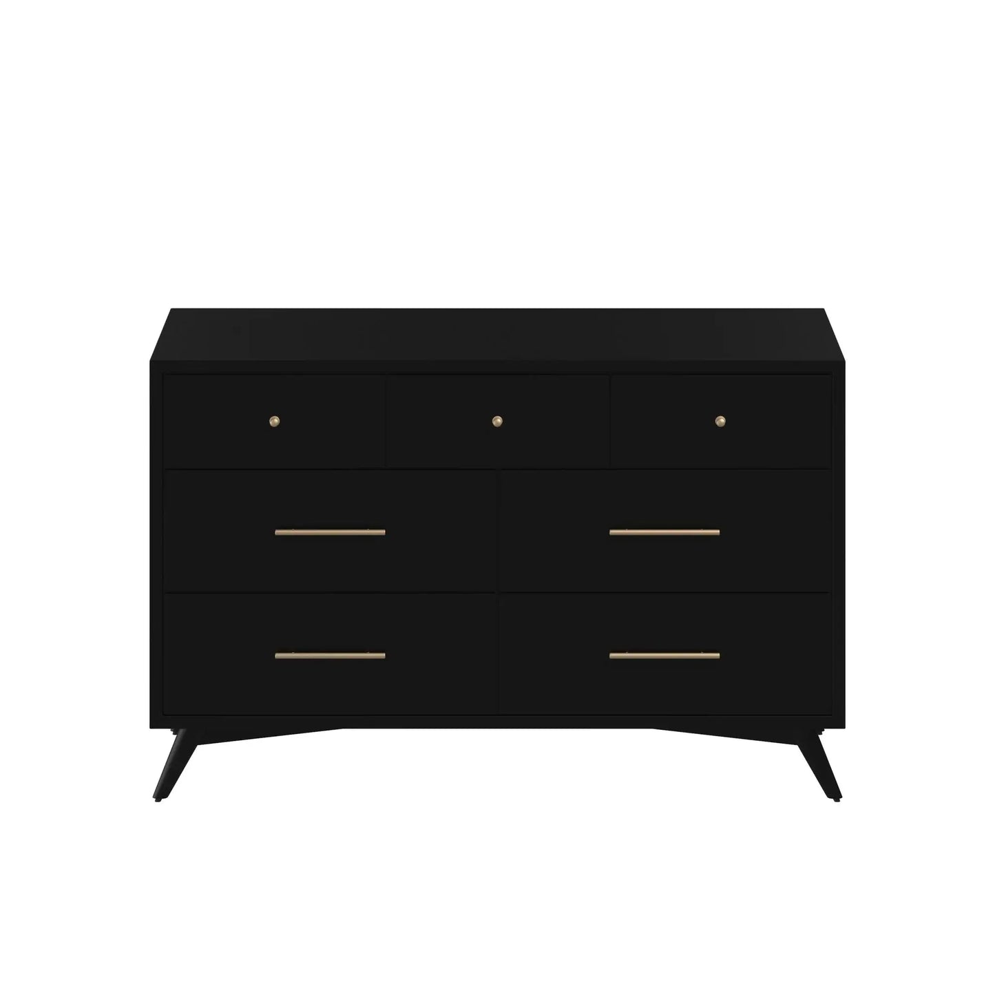Alpine Furniture Black Flynn Mid Century Modern 7 Drawer Dresser 966BLK-03