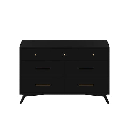 Alpine Furniture Black Flynn Mid Century Modern 7 Drawer Dresser 966BLK-03