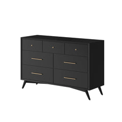 Alpine Furniture Black Flynn Mid Century Modern 7 Drawer Dresser 966BLK-03