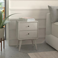 Alpine Furniture Grey Flynn Mid Century Modern 2 Drawer Nightstand 966G-02