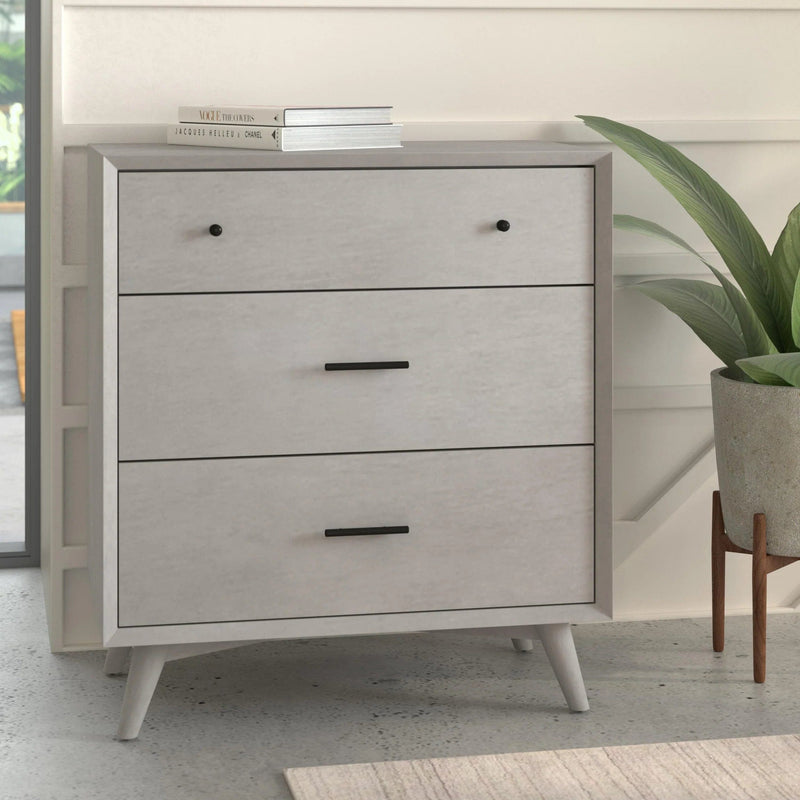 Alpine Furniture Grey Flynn Mid Century 3 Drawer Small Chest 966G-04