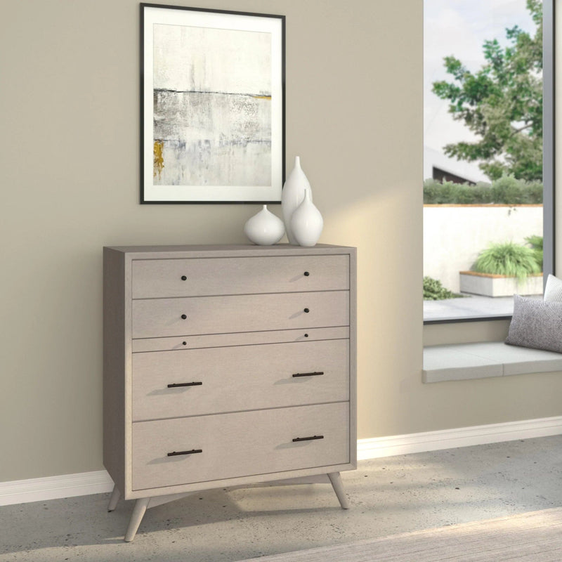 Alpine Furniture Grey Flynn 4 Drawer Multifunction Chest w/ PO Tray 966G-05