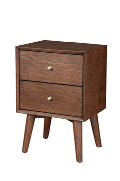 Alpine Furniture Walnut Flynn Mid Century Modern 2 Drawer Nightstand 966WAL-02