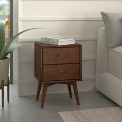 Alpine Furniture Walnut Flynn Mid Century Modern 2 Drawer Nightstand 966WAL-02