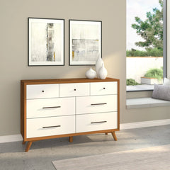 Alpine Furniture Acorn/White Flynn 7 Drawer Two Tone Dresser 999-03