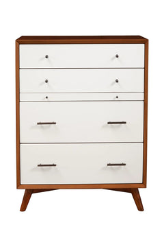 Alpine Furniture Flynn 4 Drawer Acorn/White Chest w/ PO Tray 999-05