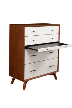 Alpine Furniture Flynn 4 Drawer Acorn/White Chest w/ PO Tray 999-05