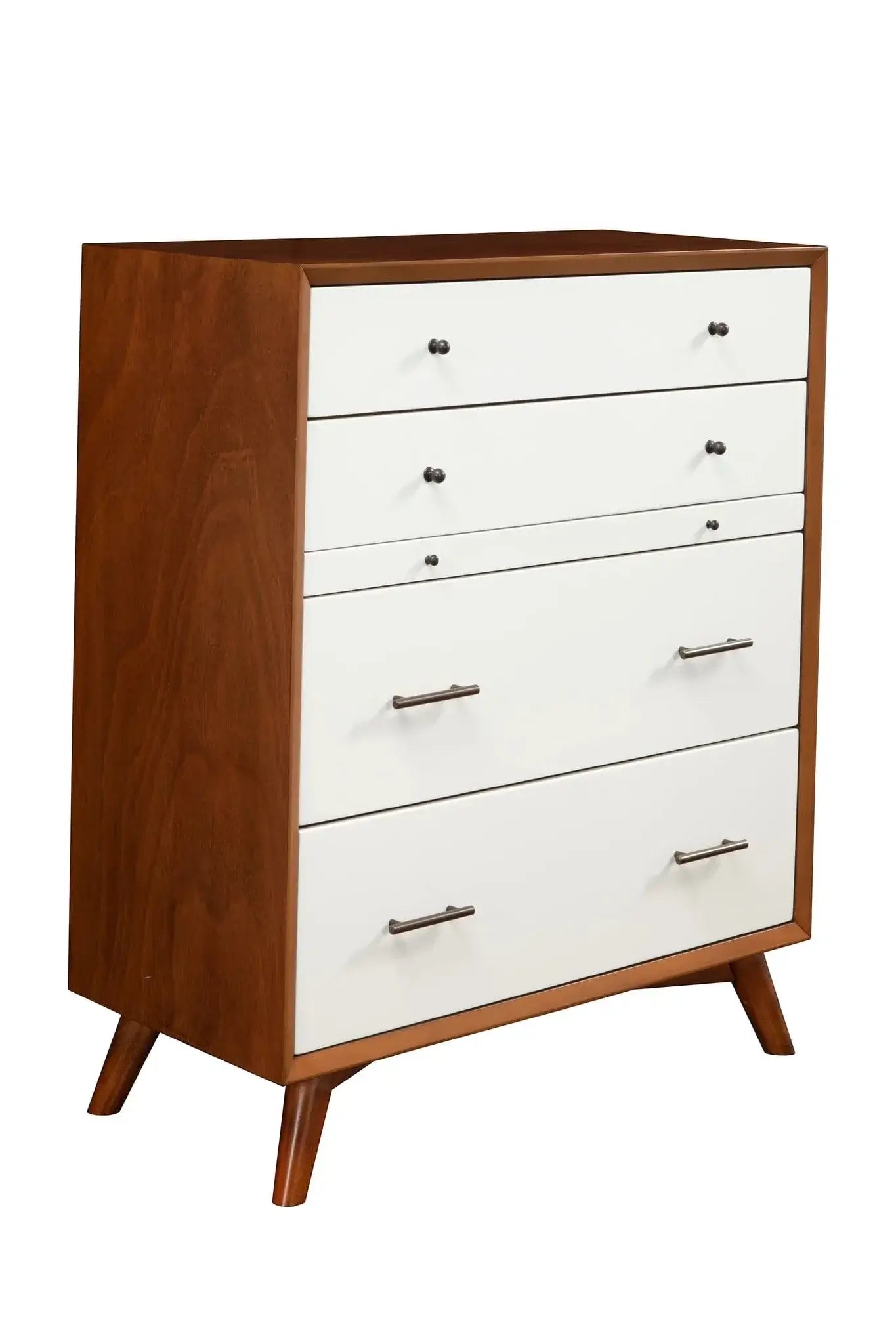 Alpine Furniture Flynn 4 Drawer Acorn/White Chest w/ PO Tray 999-05