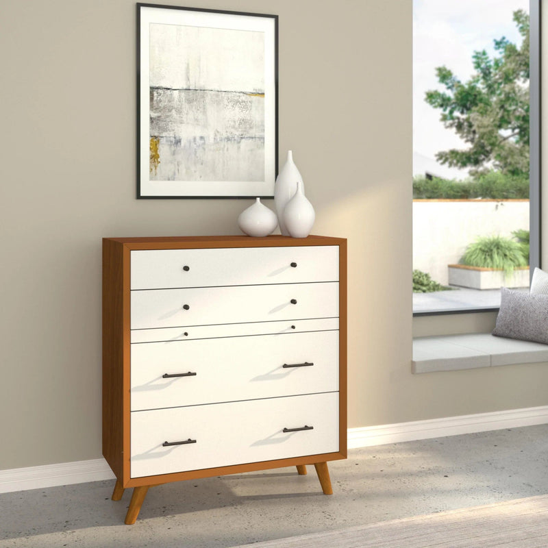 Alpine Furniture Flynn 4 Drawer Acorn/White Chest w/ PO Tray 999-05