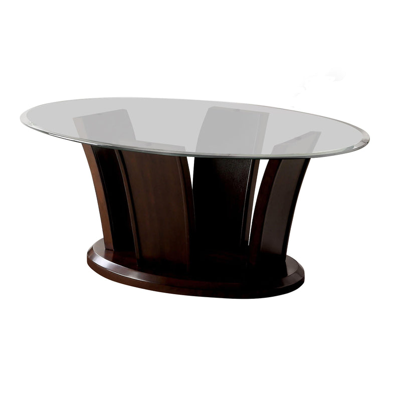 Furniture of America Jillyn Dark Cherry Glass Top Coffee Table IDF-4104C